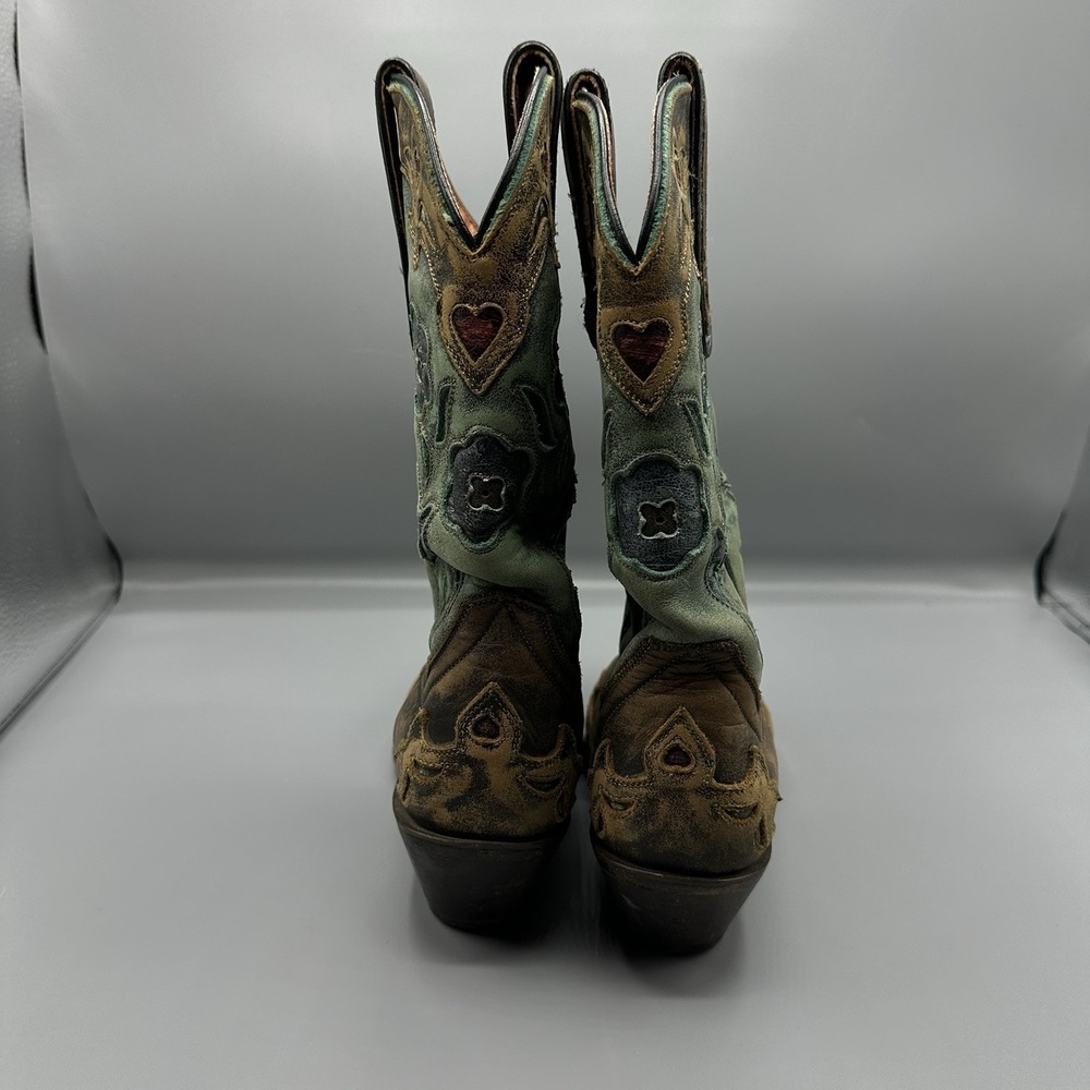 Dan Post Boots Blue Bird Floral TooledInlay Snip Toe Cowboy Womens Brown Casual - Picture 4 of 8